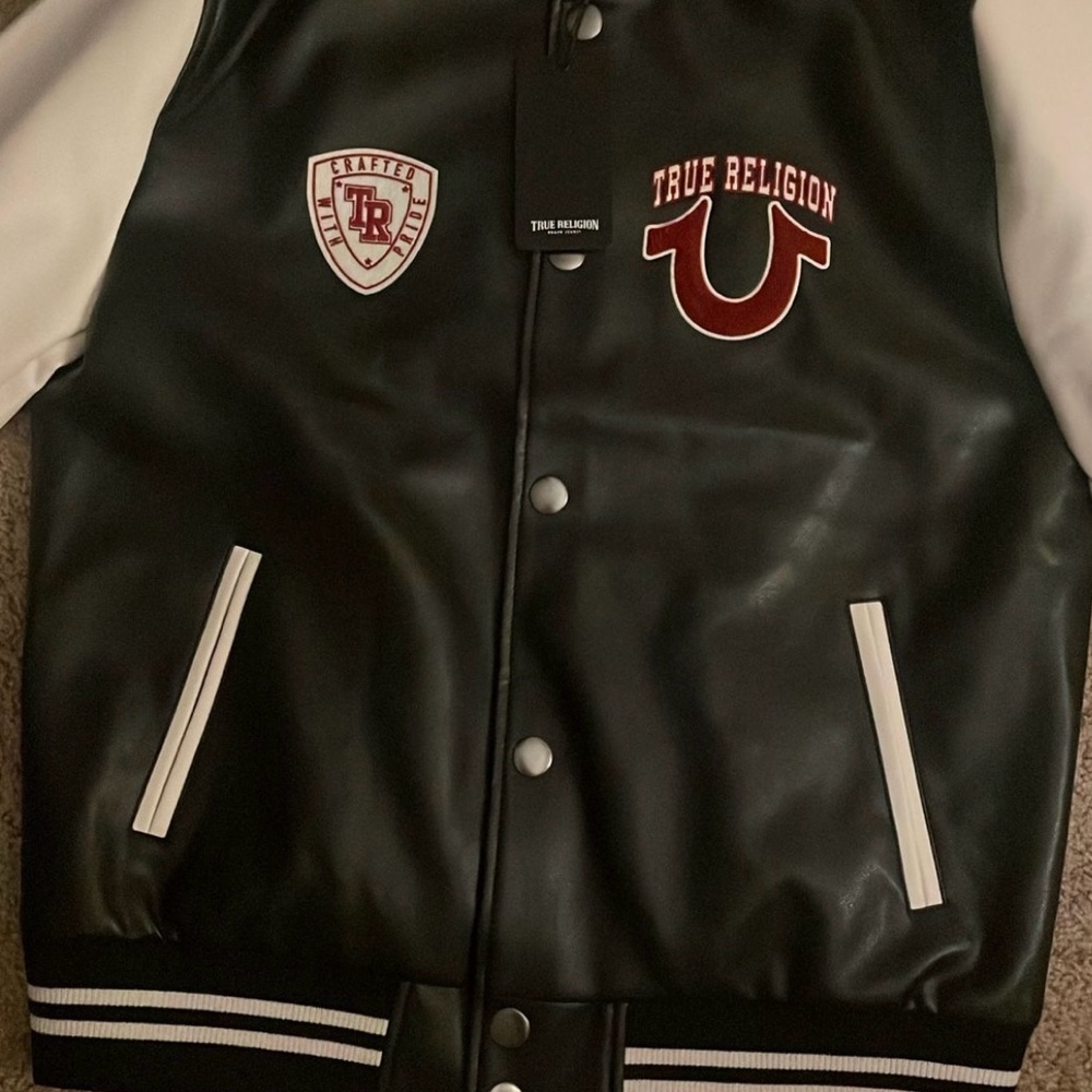 True Religion Black and White Varsity Jacket